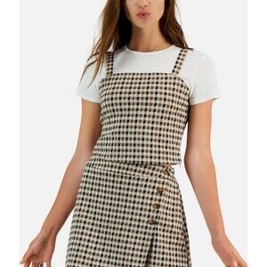 Self Esteem Women's Juniors' Printed Layer-Look Top Beige Large Plaid Coord New